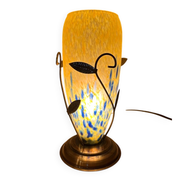Speckled yellow and blue glass ambient lamp