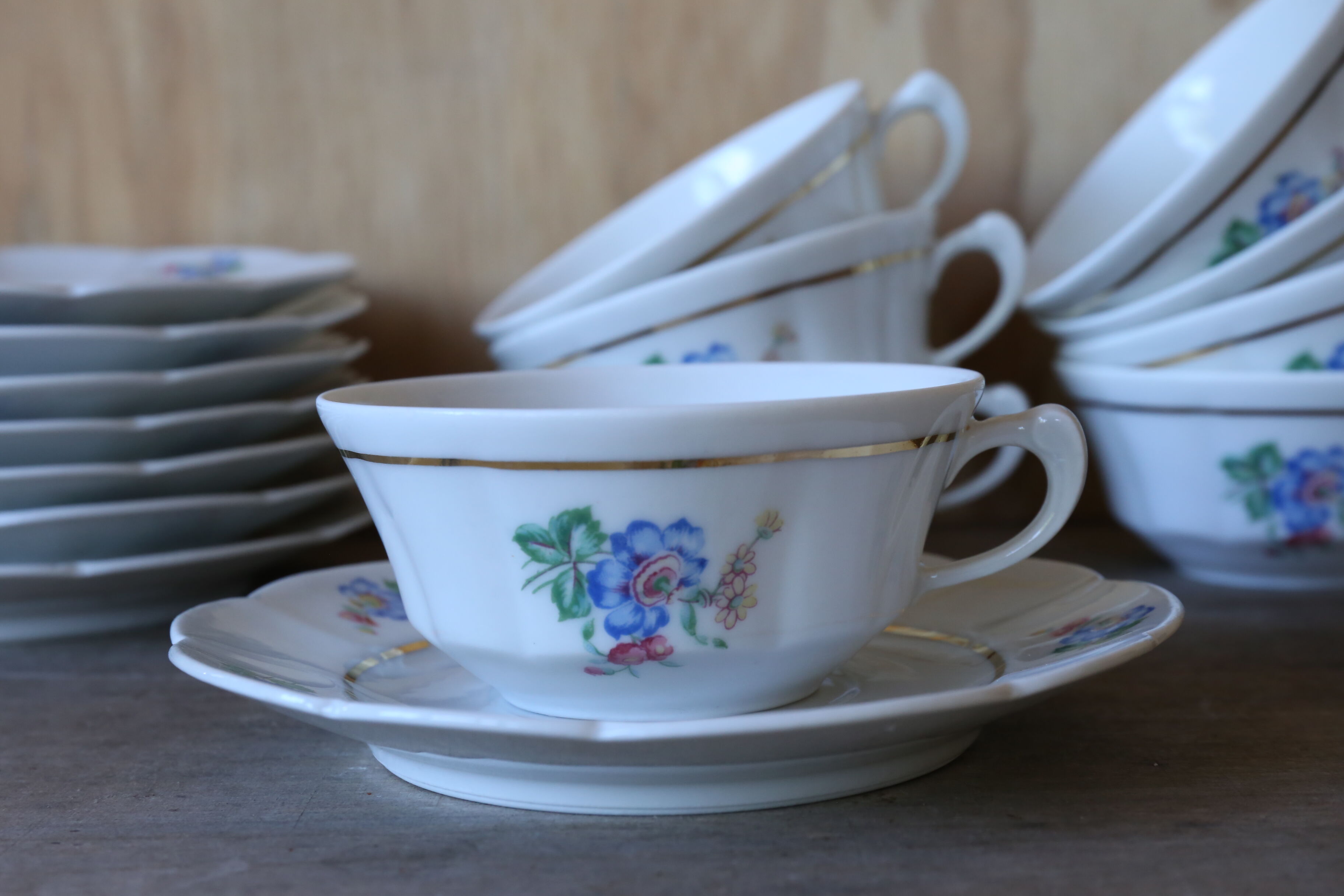 8 cups and their porcelain saucers