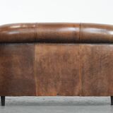 Characterful vintage sturdy 2-seater club sofa made of sheepskin leather