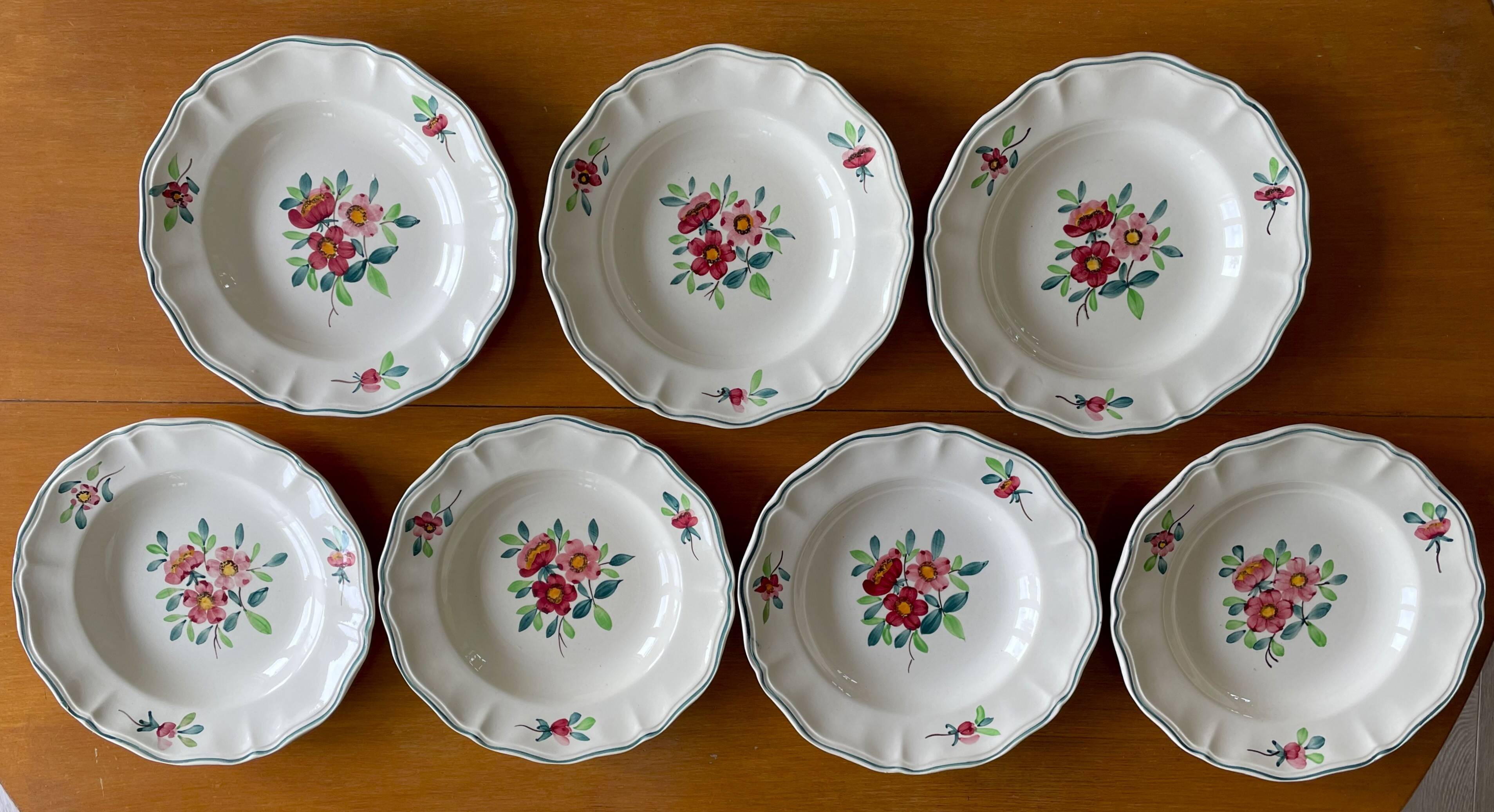 7 large antique deep plates in Sarreguemines earthenware