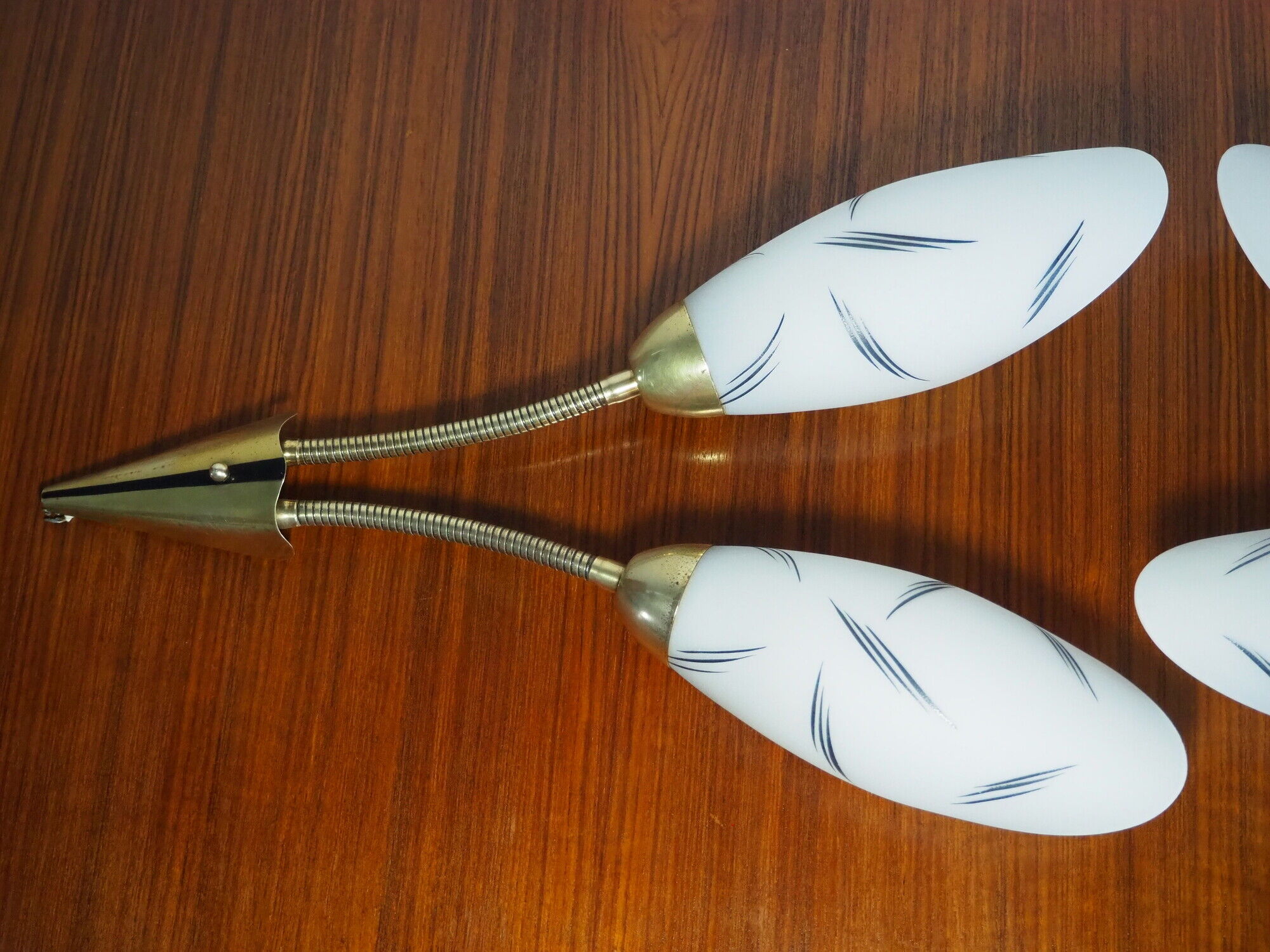 Pair of double opaline and brass wall lights from the 1960s-1970s.