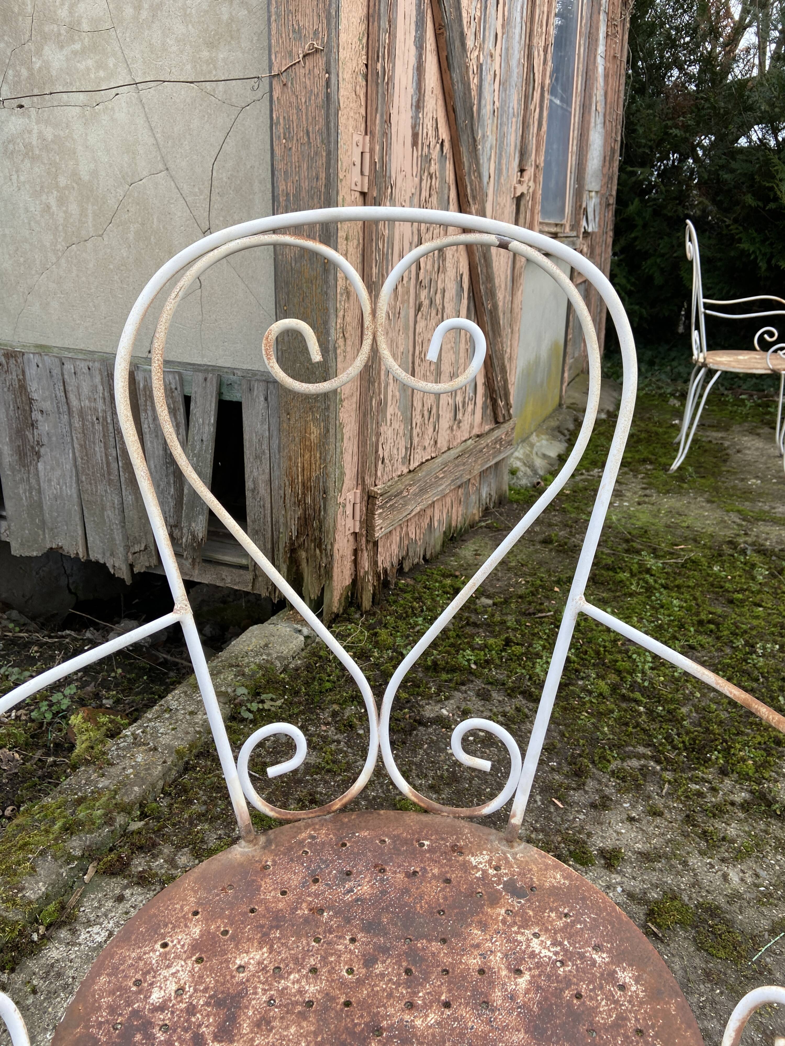 Pair of vintage wrought iron garden armchairs 60s