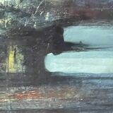 Tableau abstrait bleu, MACKOWIAK ERWIN, peintre belge, huile sur panneau, 1960