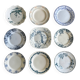 9 assiettes dépareillées en terre de fer bleue