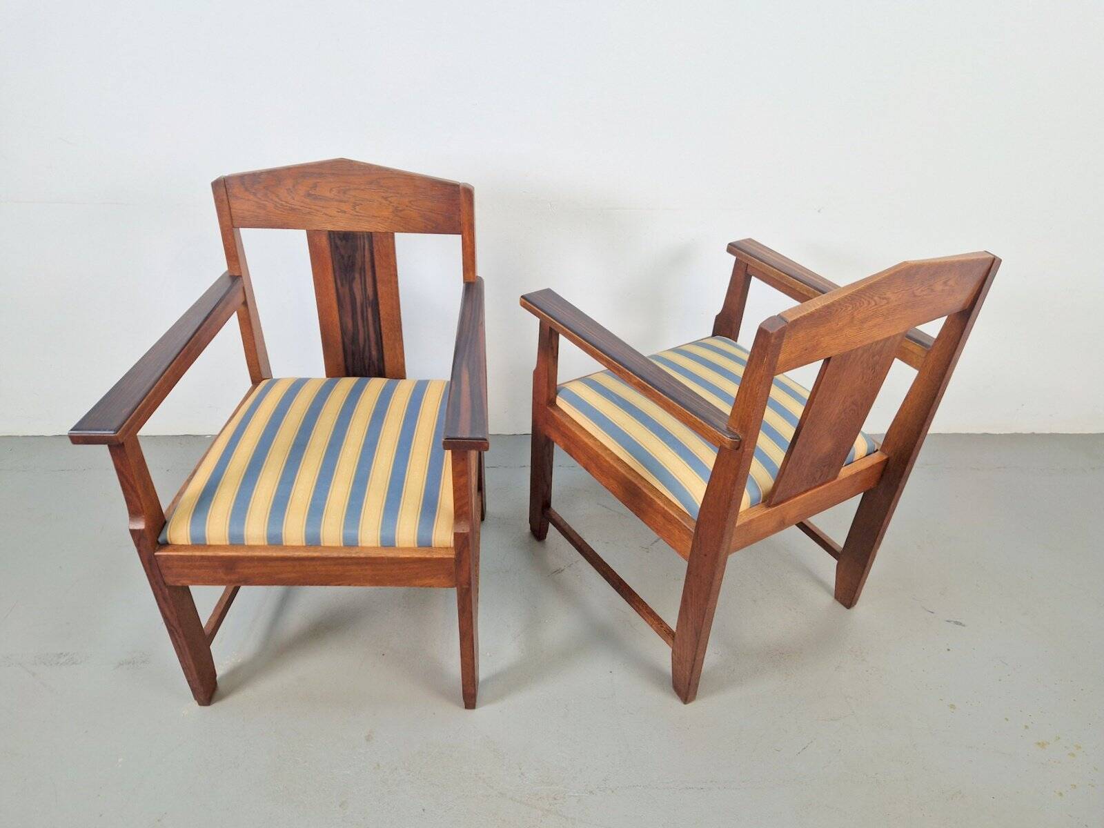 Art Deco Haagse School Armchairs in Oak and Ebony, 1920s, Set of 2