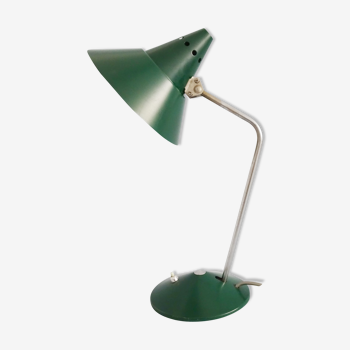 Witch hat desk lamp by Helo green metal lights, midcentury table lamp