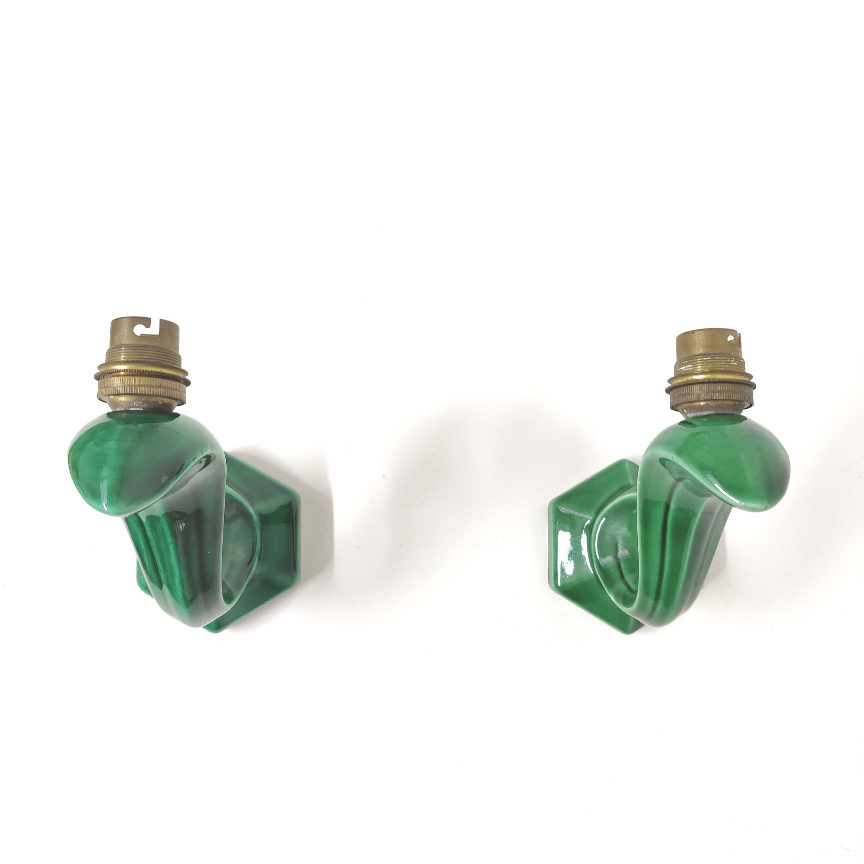 Art deco wall lamps in green ceramic
