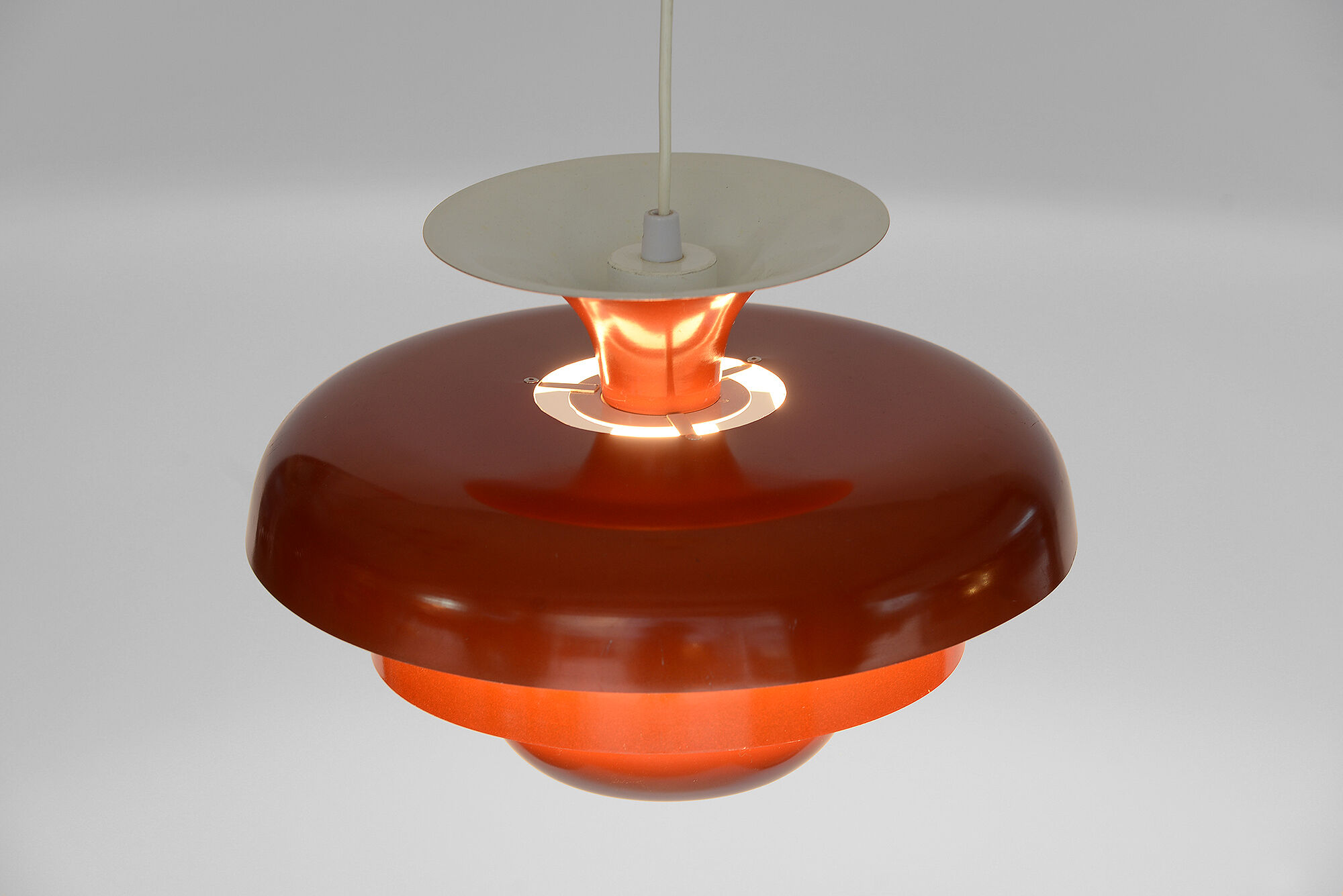 Layered metal pendant light with candy apple lacquer, Sweden 1970s