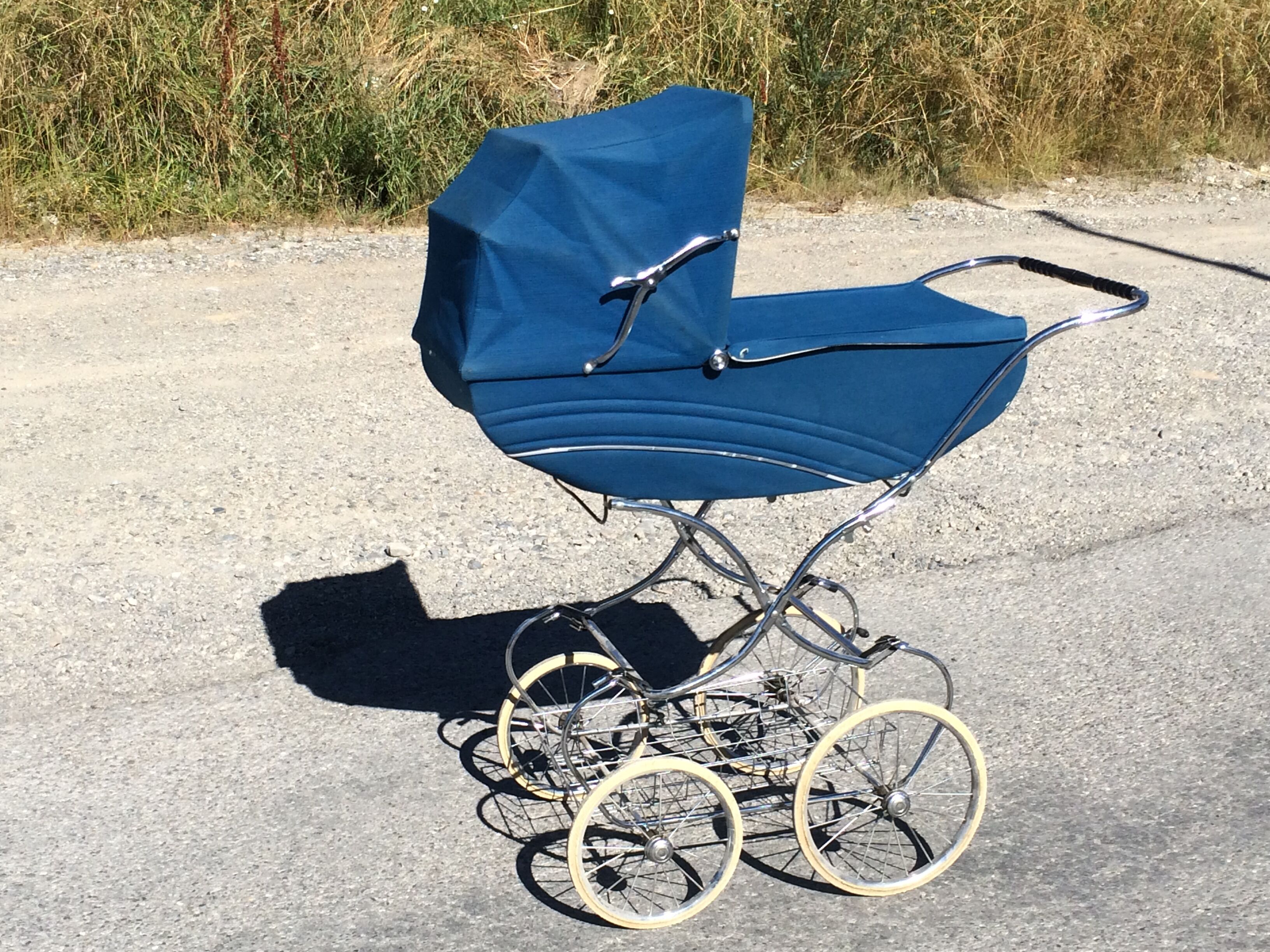Vintage Landau Aubert duck blue velvet - 70s
