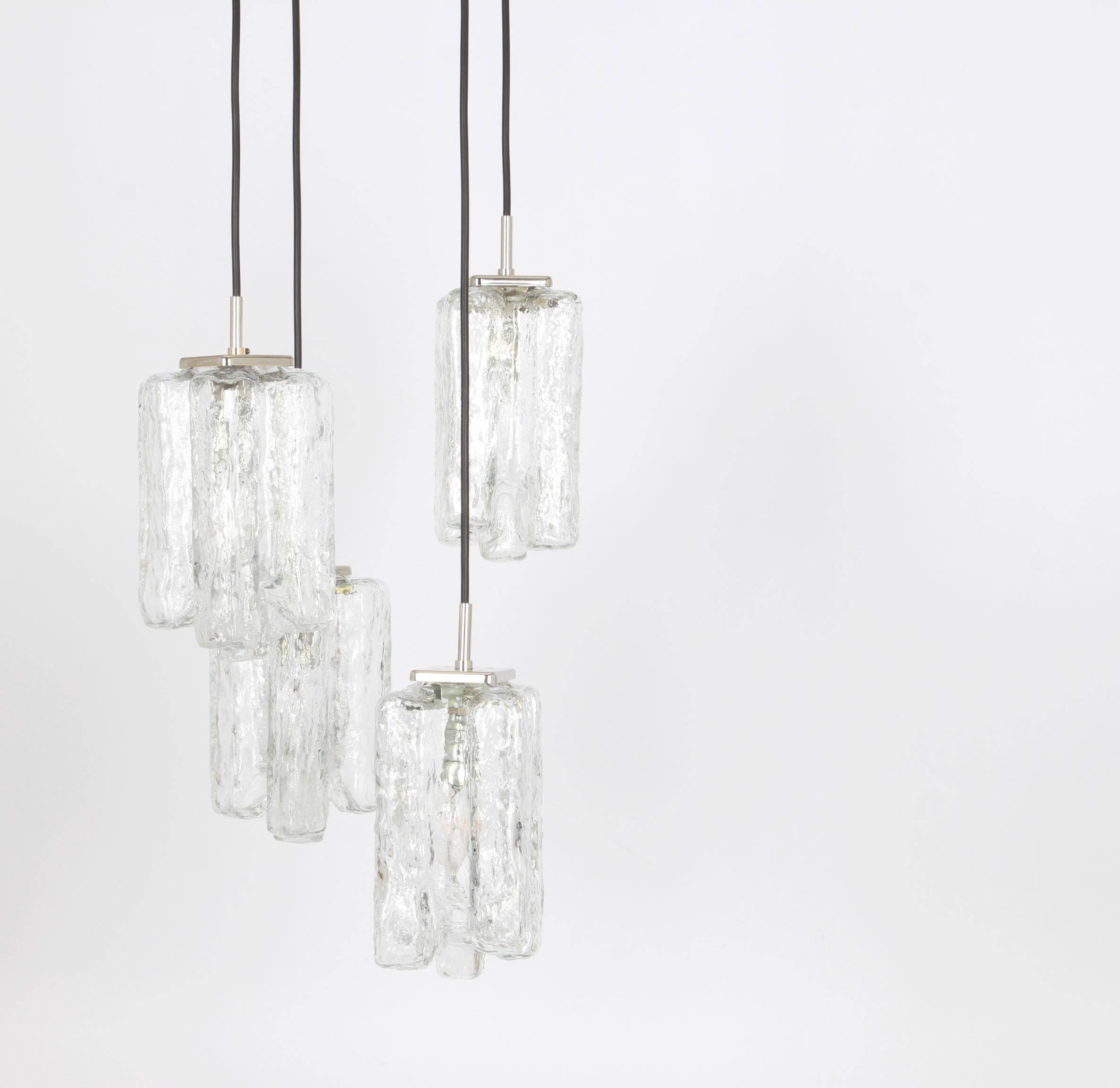 Superb cascading chandelier designed in Murano glass by Kalmar, Austria, 1970s.