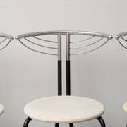 Set of 6 vintage chairs in chromed metal and white fabric, 1980s modernism