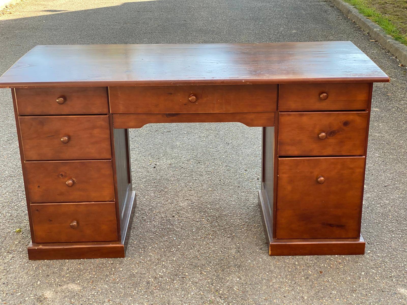 Solid pine wood desk with 8 drawers