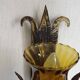 Pair Hand Forged Wrought Iron Medieval Style Wall Lights Amber Glass Shades