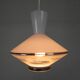 UFO-shaped pendant lamp with white glass on top and clear glass with white