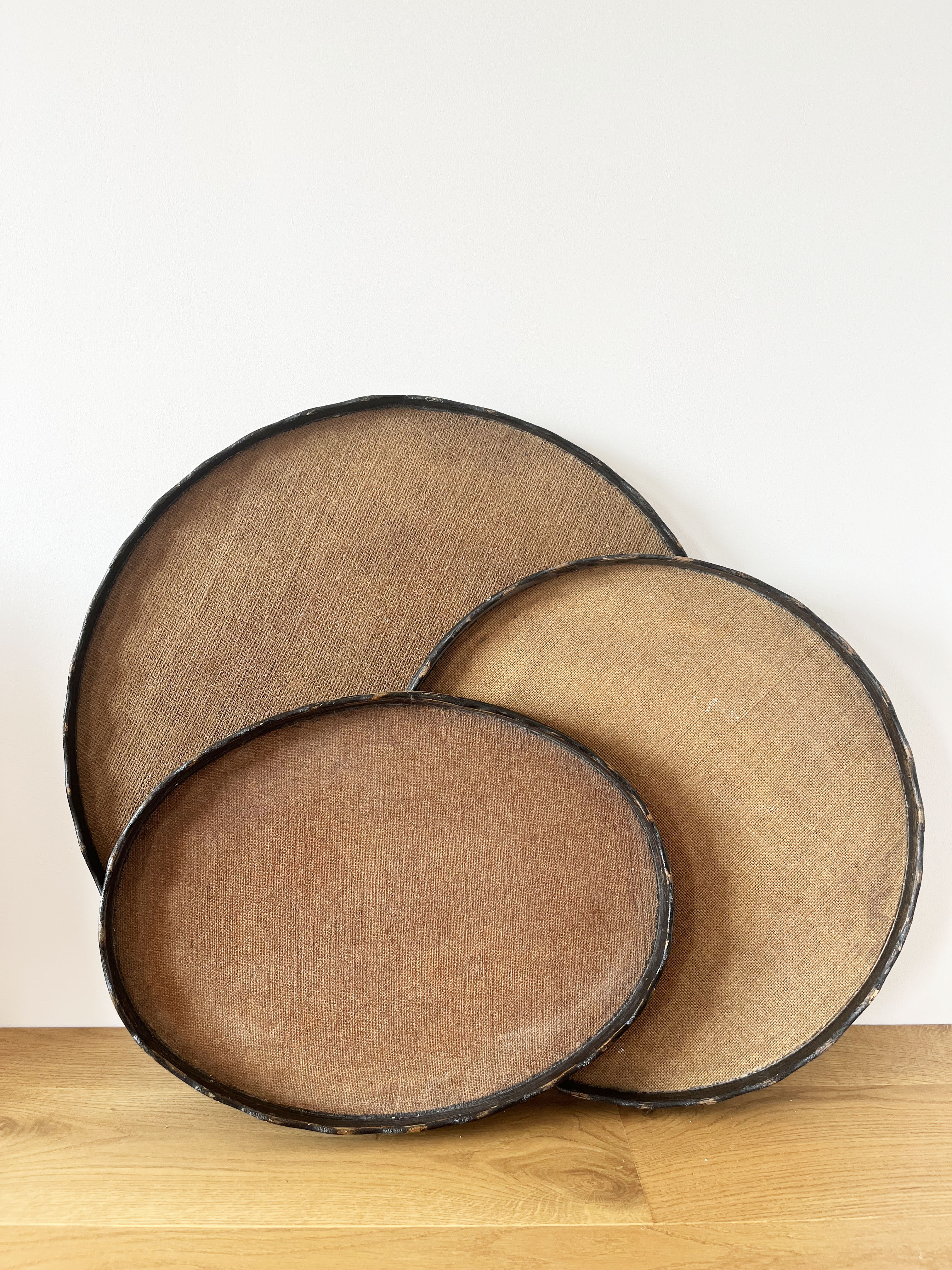 Set of 3 large vintage patinated wooden trays