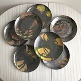 7 terracotta plates, colorful handmade pottery