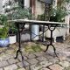 Grey marble bistro table with black cast iron ☐ 110 x 60 cm
