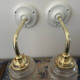 Pair of vintage electrified glass wall lamps