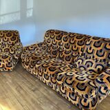 Vintage orange sofa armchair with 50s-70s pattern