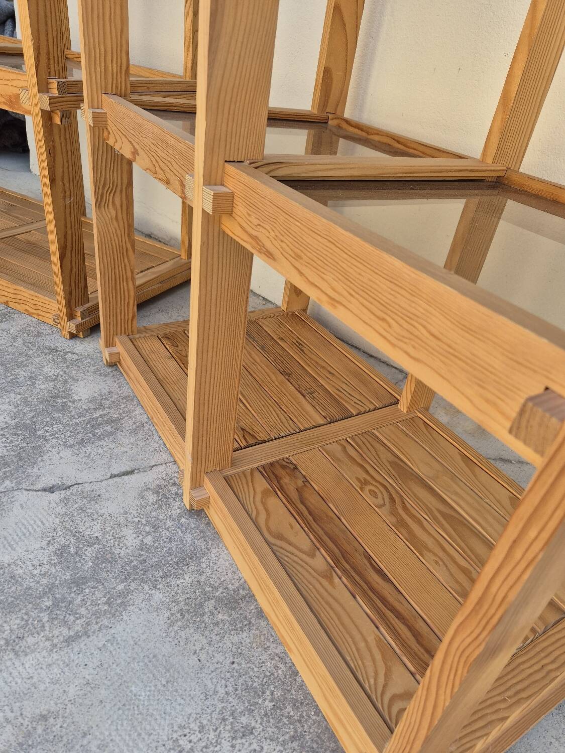 Pair of vintage pine bookshelf units in Maison Regain design from the 1970s.
