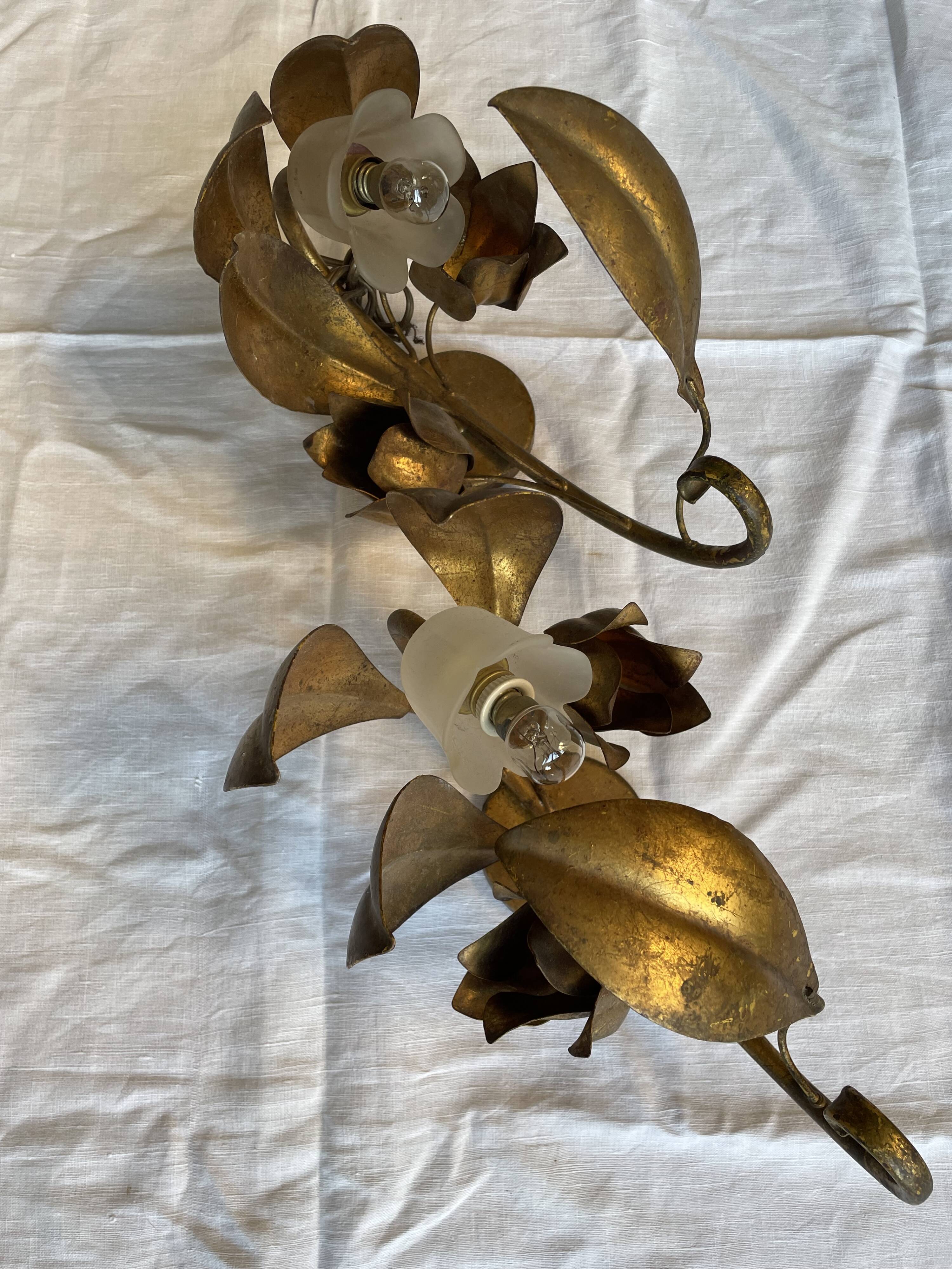 Pair of golden flower wall lights - 20th century