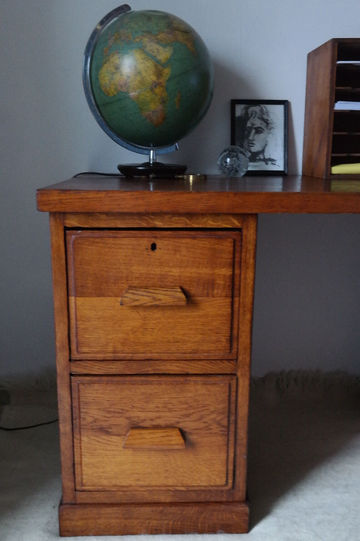 Bureau caisson d'atelier vintage en chêne