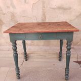 Old side table, desk, 1 drawer, blue patina aubusson