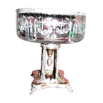 Coupe à fruit en cristal 1900- monture argenté - centre de table monumental