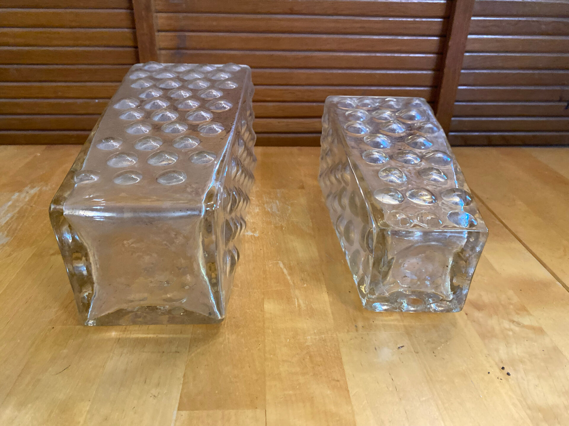 Pair of vintage bubble design moulded glass vases