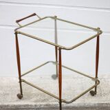 Rolling trolley in wood and brass, rolling bar, servant, trolley, 1950 Cesare Lacca for arredoluce