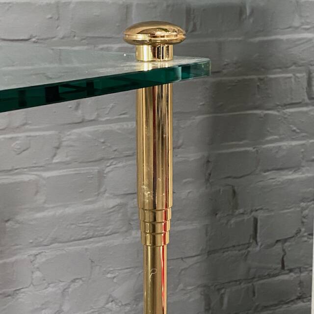 Hollywood regency gold plated & glass side table