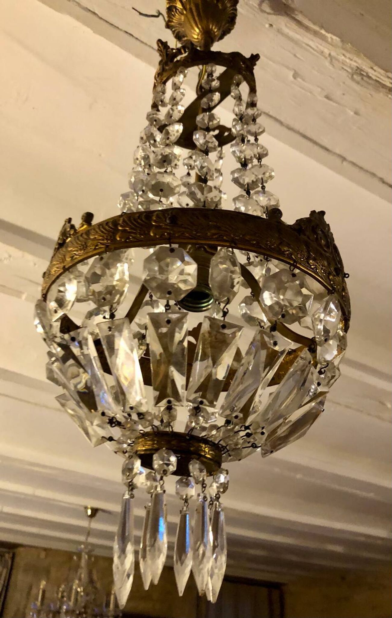 Bronze and crystal hot air balloon chandelier