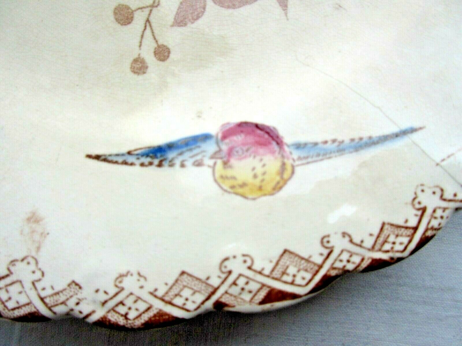 Polychrome dessert plate signed onnaing, birds, butterflies and flowers