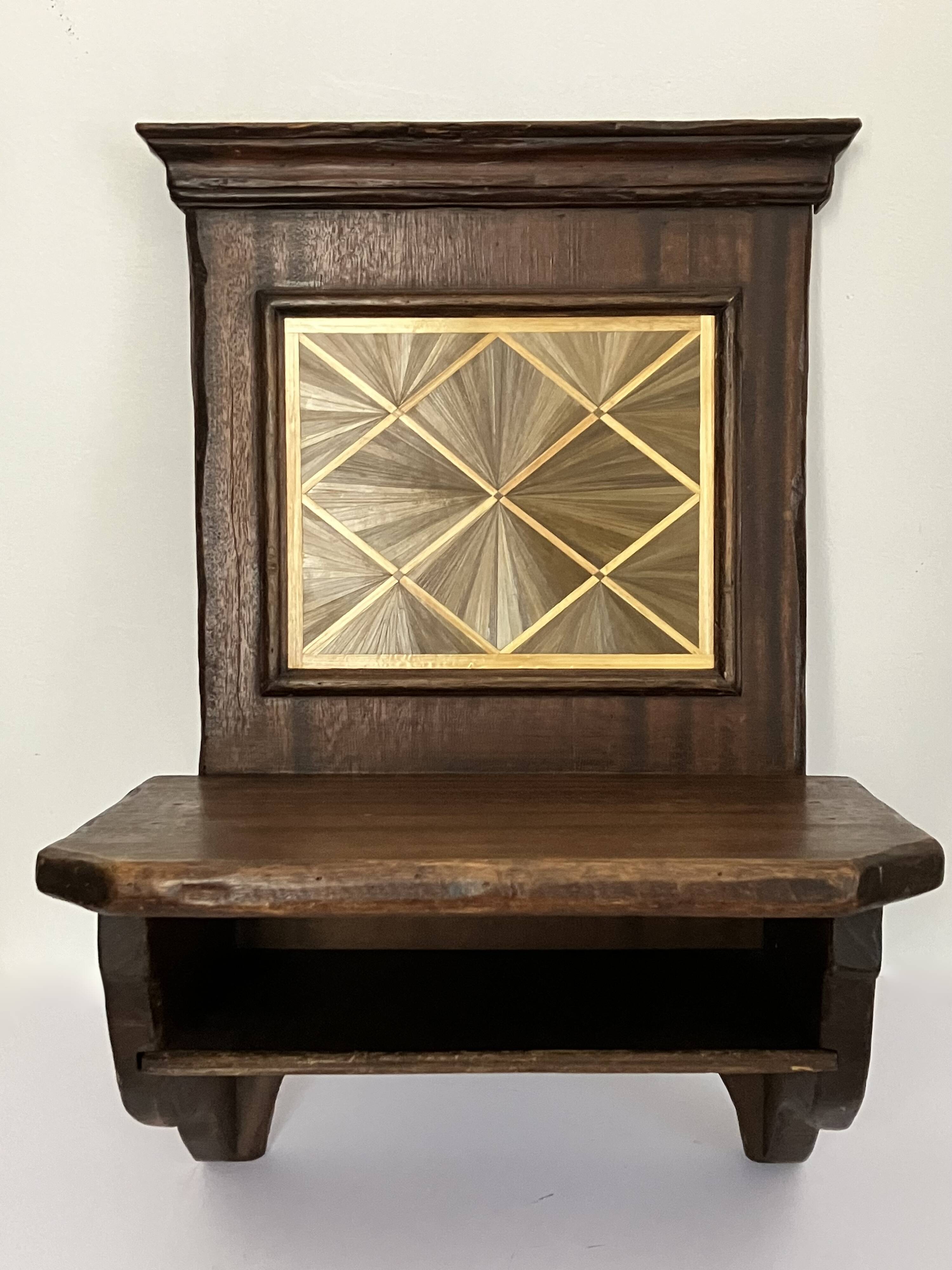 Wall shelf, straw marquetry