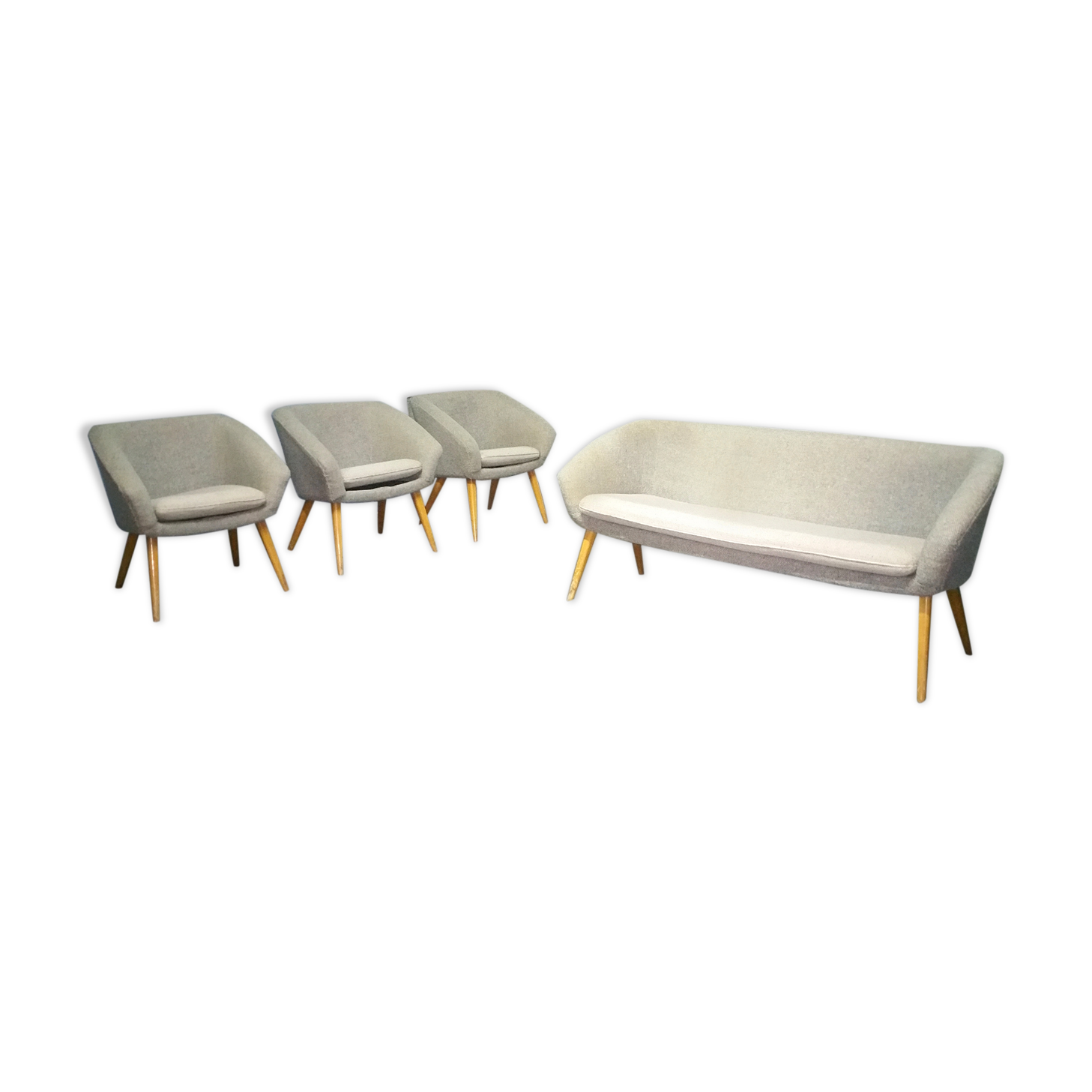 Sofa 3 Chair Danish cocktail of the 50s/60s gray / white