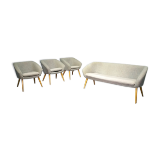 Canapé 3 fauteuils cocktail danois des années 50/60 gris blanc