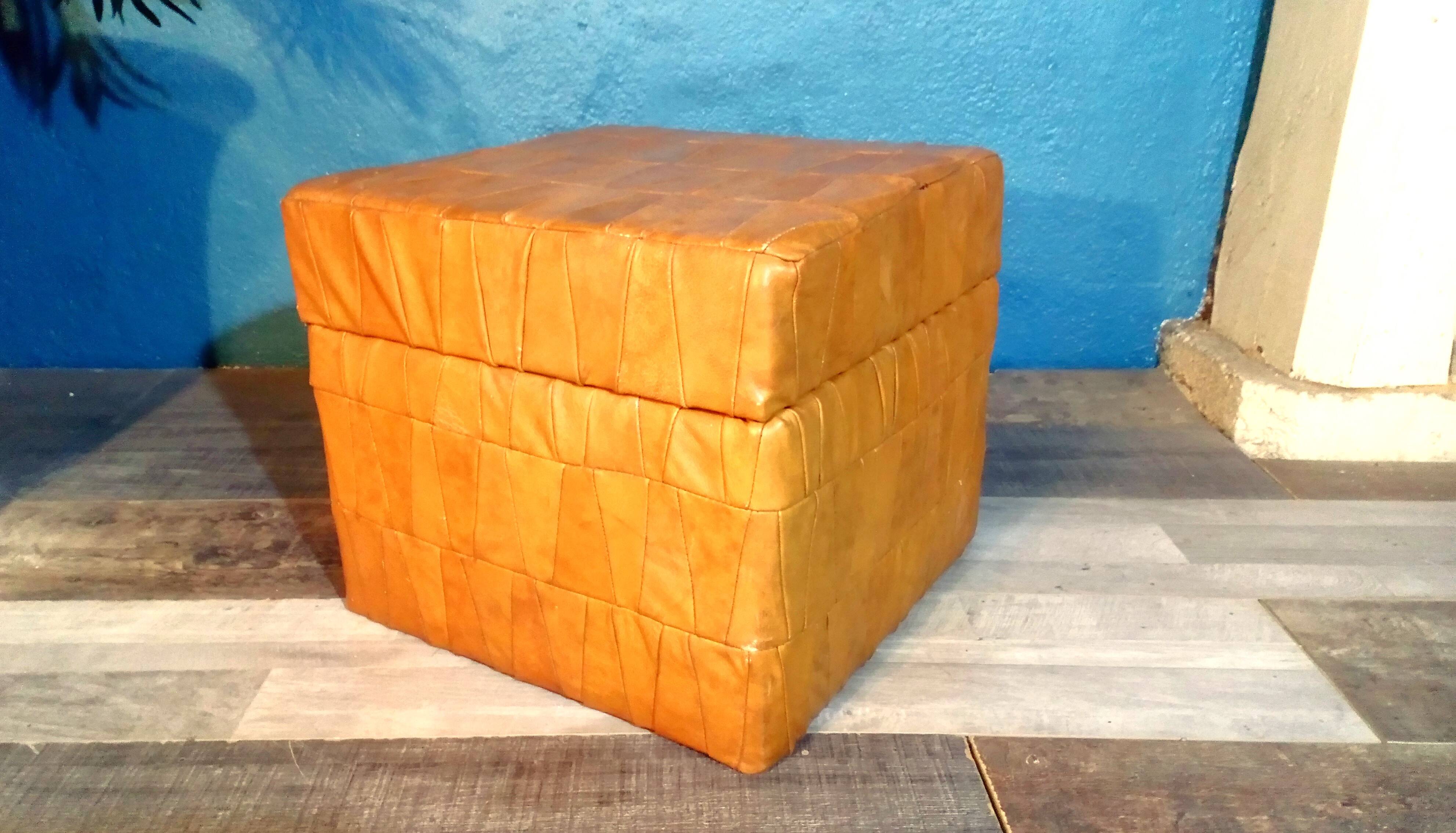 1980s leather storage stool