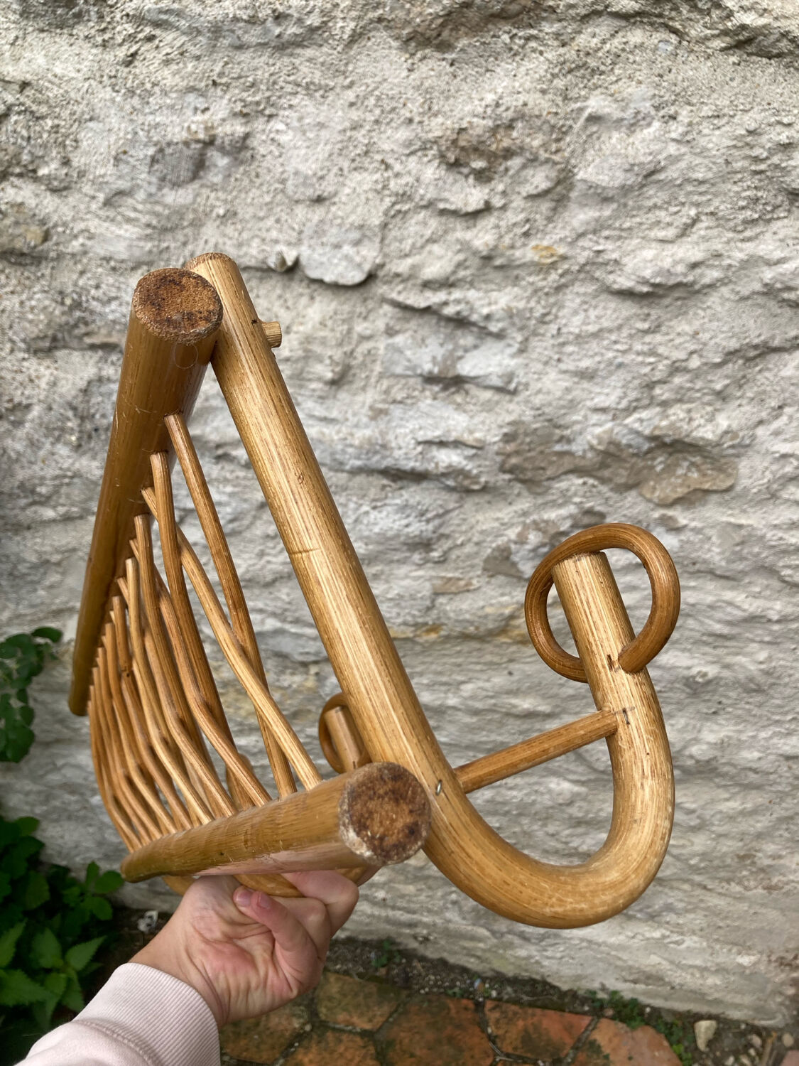 Vintage rattan wall coat rack