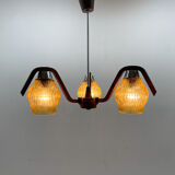 Mid-century Wood & Glass Chandelier by Dřevo Humpolec, 1960's