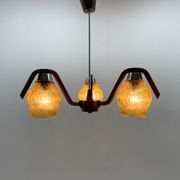 Mid-century Wood & Glass Chandelier by Dřevo Humpolec, 1960's