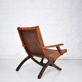Ecuadorian wood and leather folding chair by Angel Pazmino
