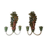 Paire d'appliques en bois sculpté polychrome