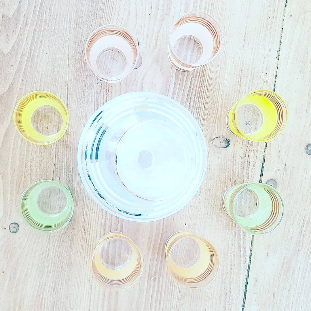 Multicolored glass liquor service