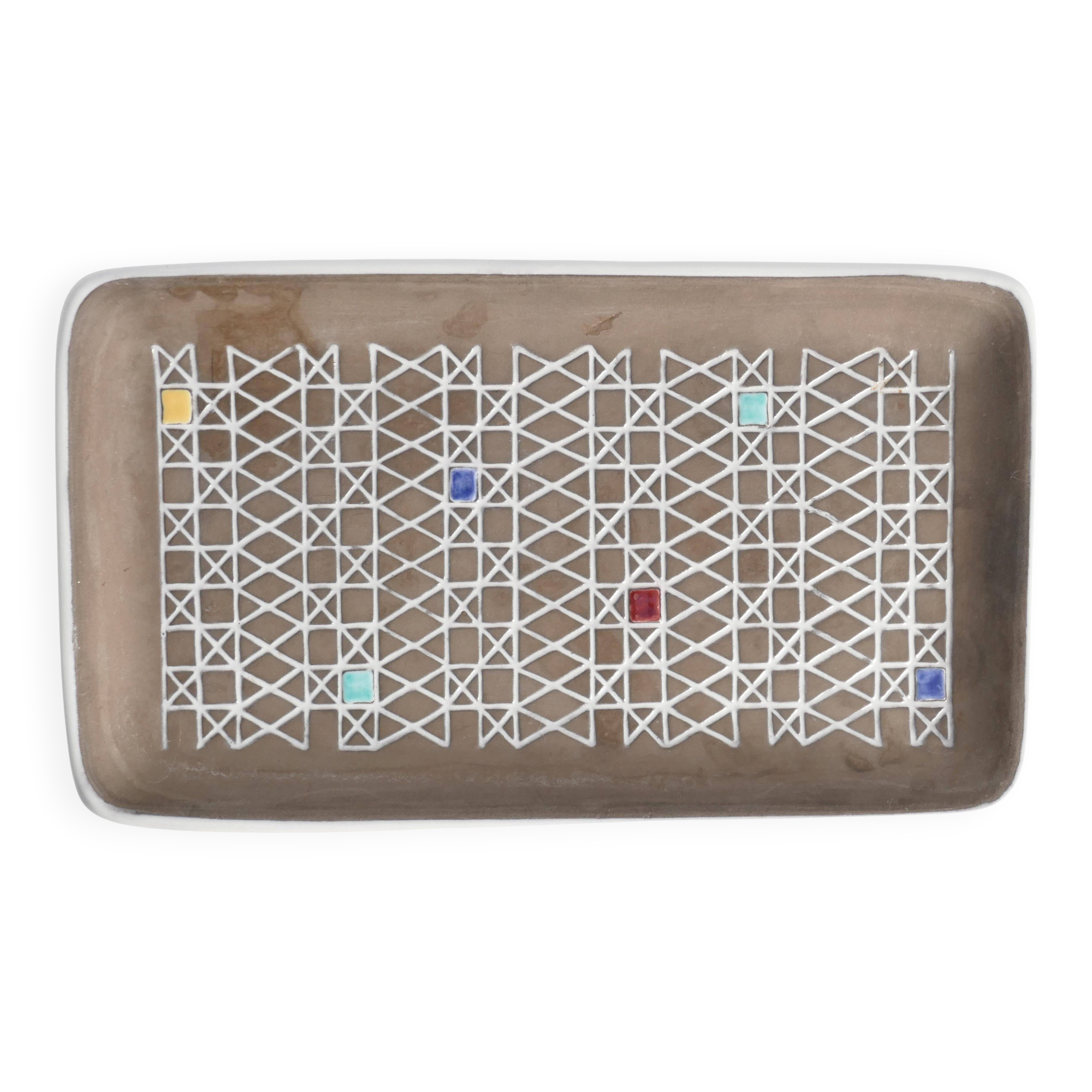 Brown and White "Corso" Ceramic Dish by Ingrid Atterberg for Upsala Ekeby, 1950s