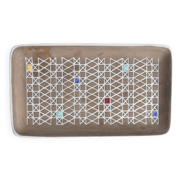 Brown and White "Corso" Ceramic Dish by Ingrid Atterberg for Upsala Ekeby, 1950s