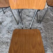 Series of 4 Formica Chairs Wood Legs Metal Chrome Vintage #A243