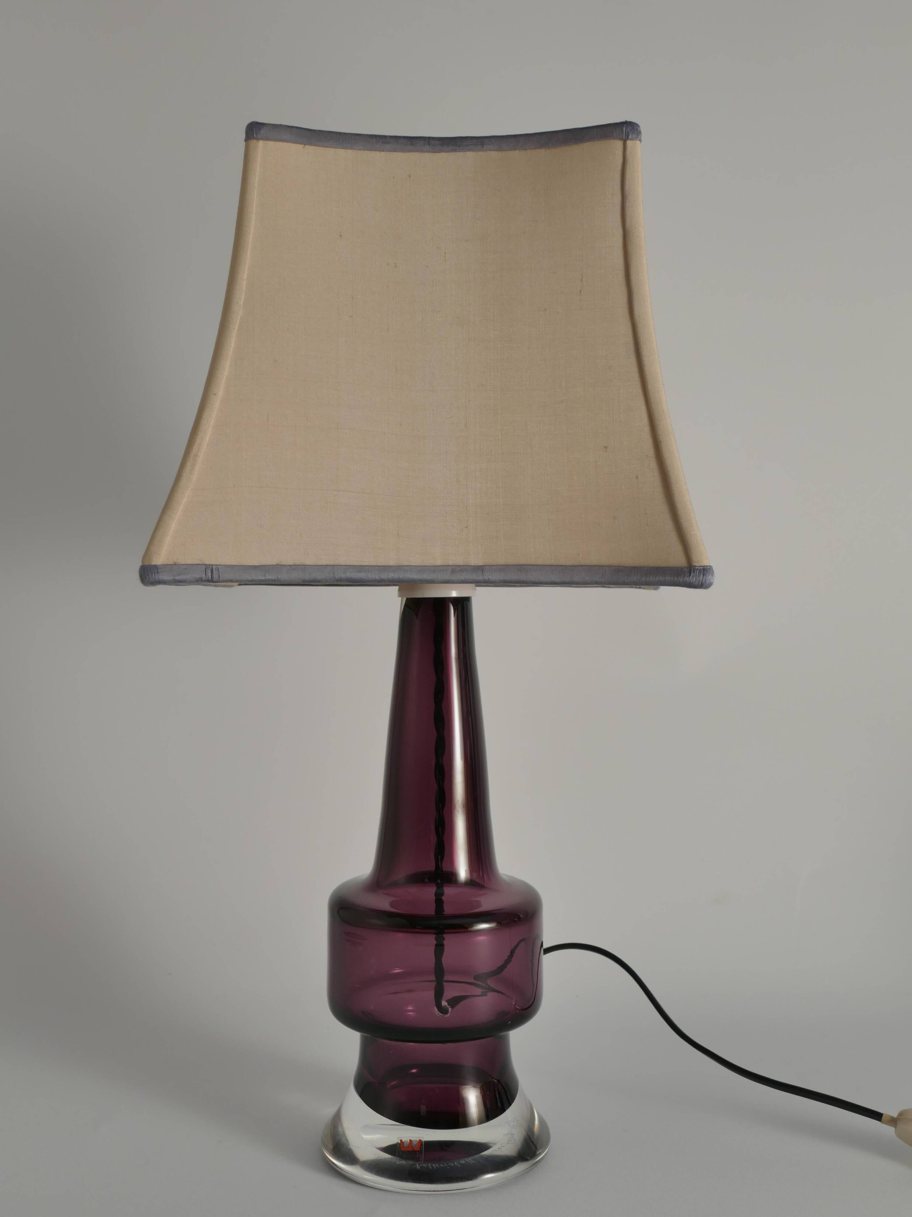 Mid-Century Modern Purple Chrystal Glass Table Lamp by Kosta 1960s