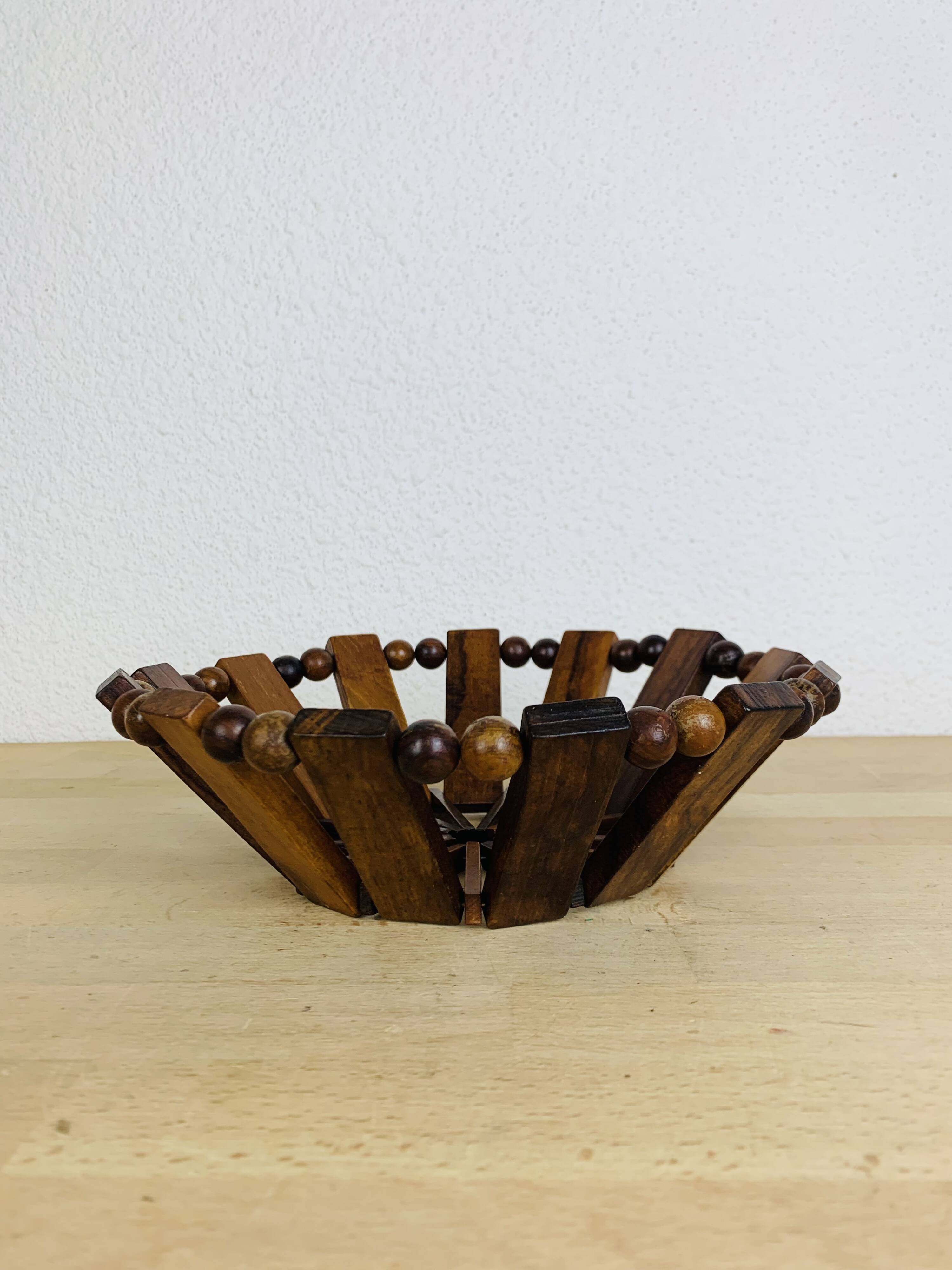 Vintage olive wood fruit bowl
