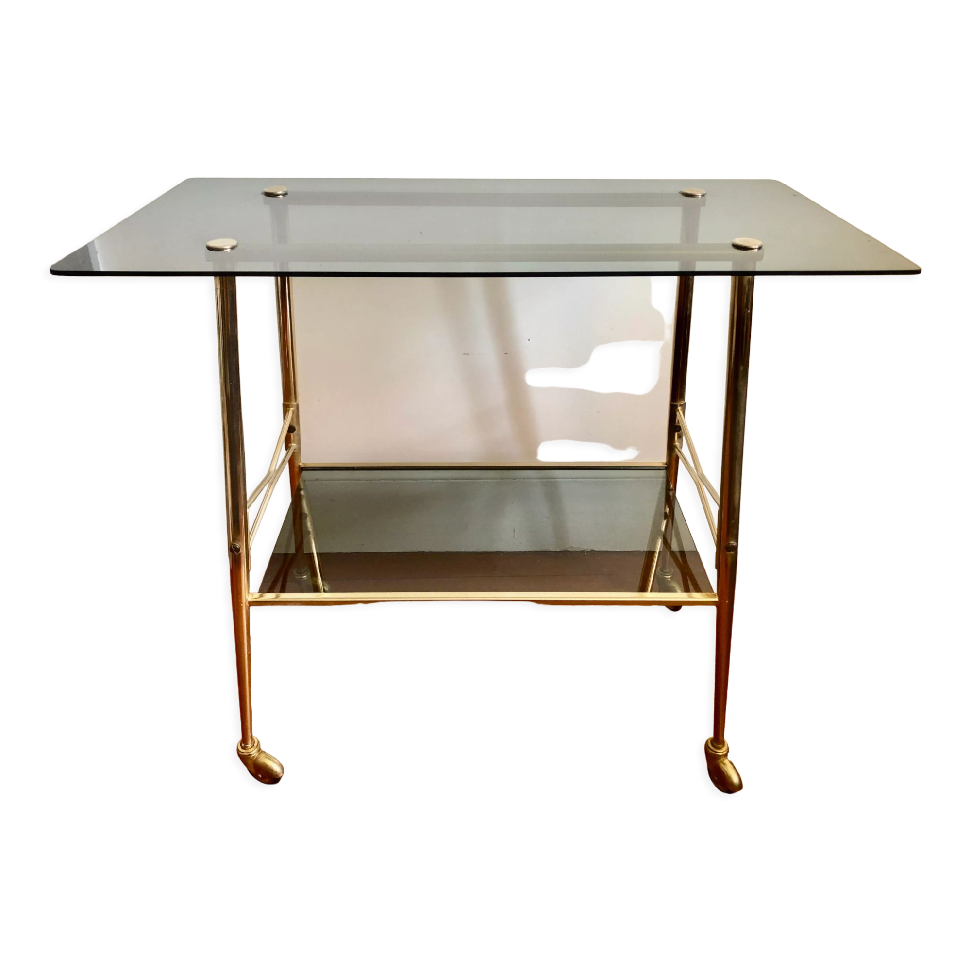 Smoked glass and gilded brass trolley