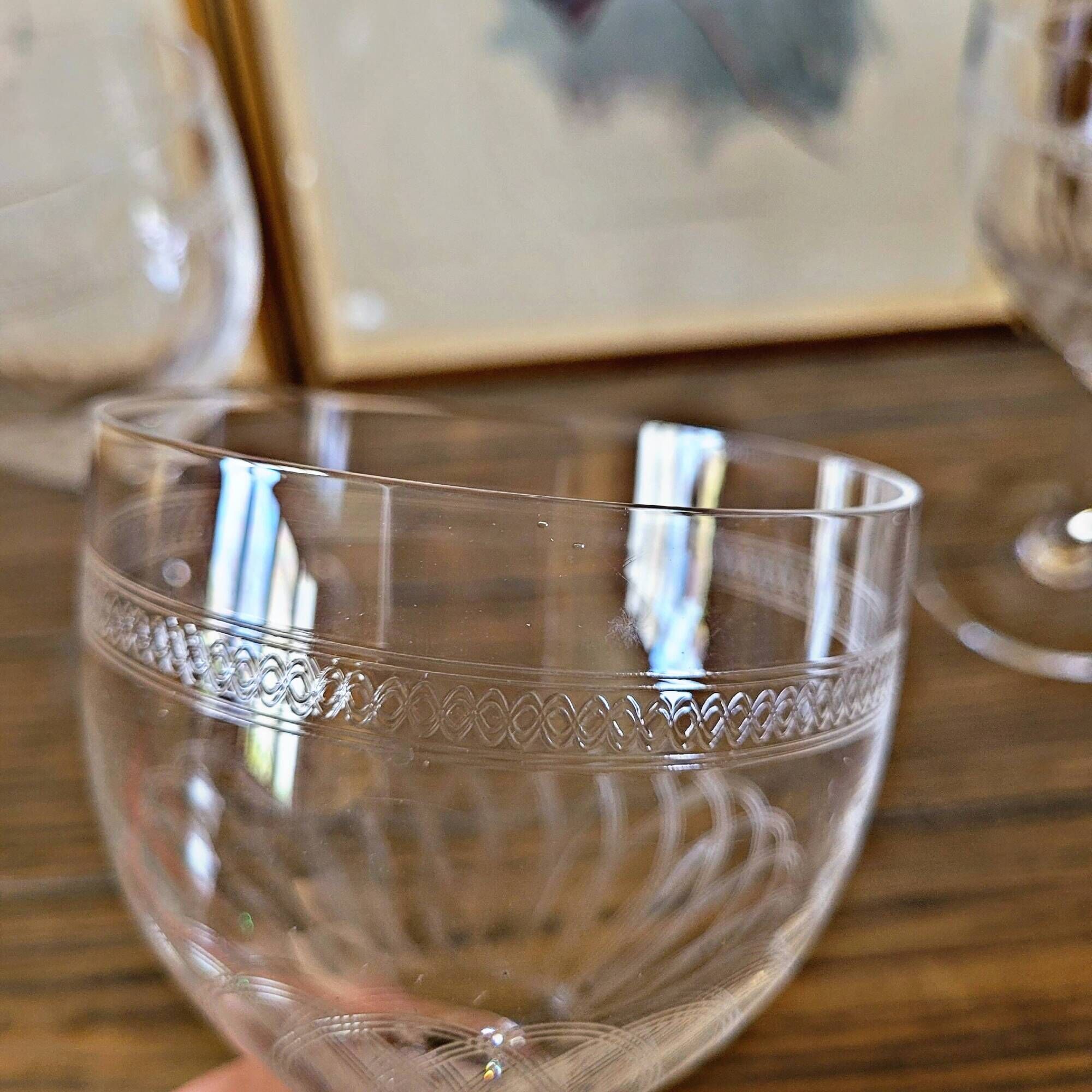 Guilloché crystal water (or wine) glasses, 19th-20th century (set of 6)